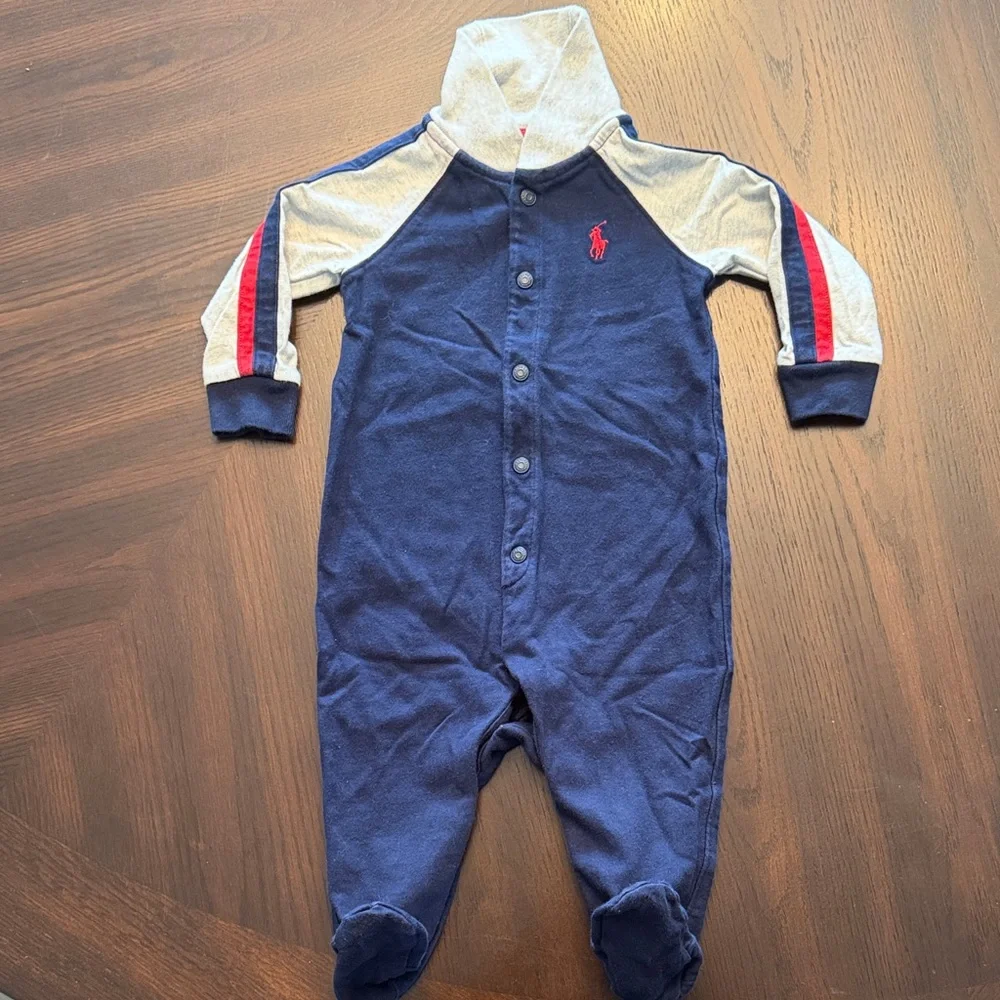 Ralph Lauren Baby Polo Footed Sleeper Romper 6M Navy Cotton Coverall